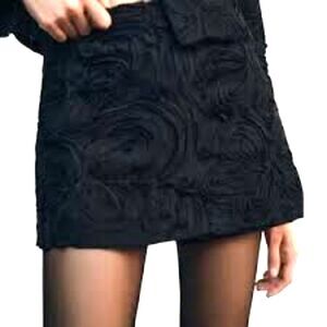Zara Textured Black Skort Mini Skirt NEW Festival Days Large Side Zipper